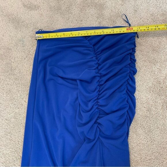 ZARA blue draped ruched high waisted midi skirt front slit Sz M NWT - Picture 9 of 10